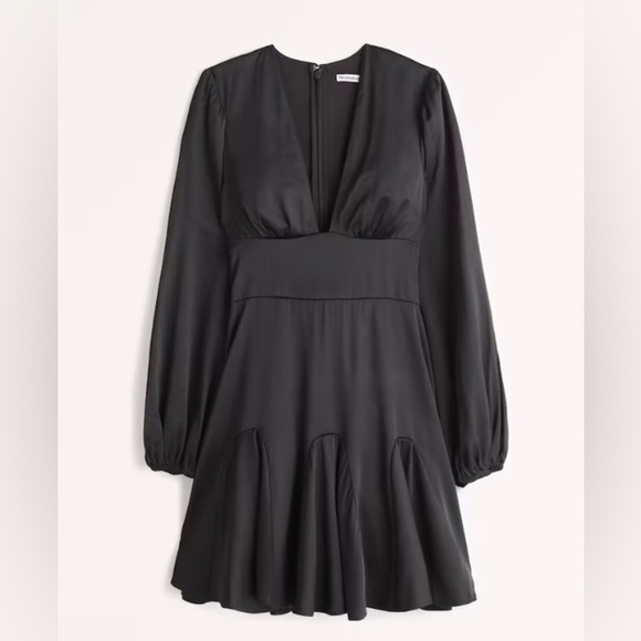NWT Abercrombie and Fitch Long Sleeve Satin Plunge Mini Dress - Picture 1 of 8